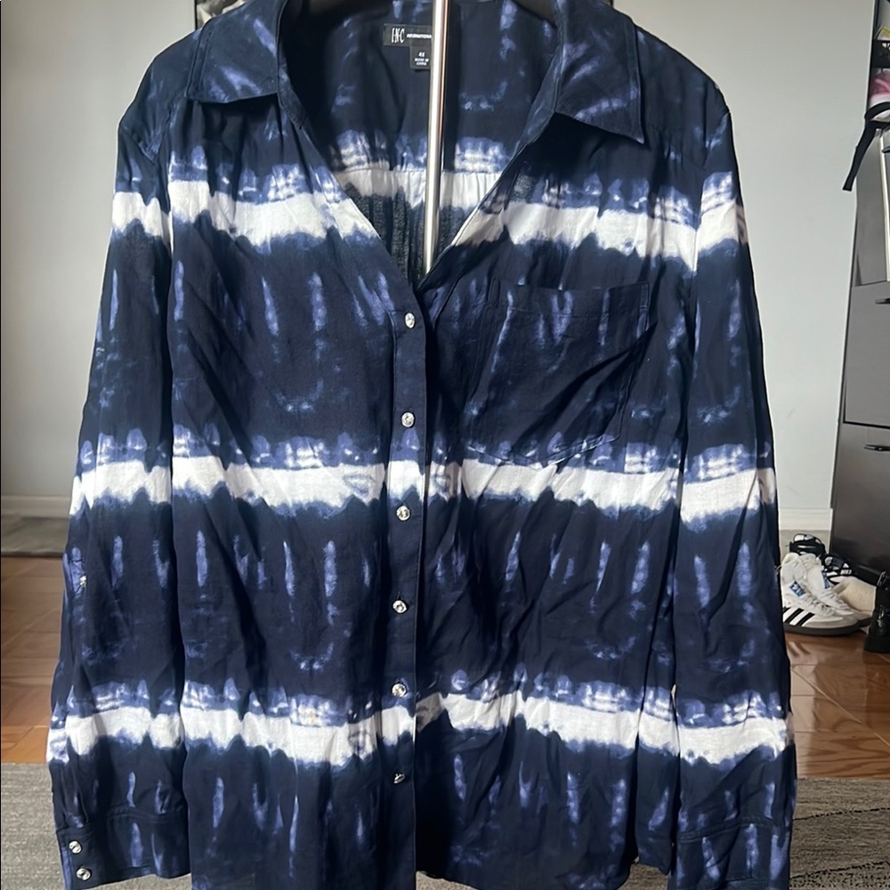 INC Blue and White Tie-Dye shirt